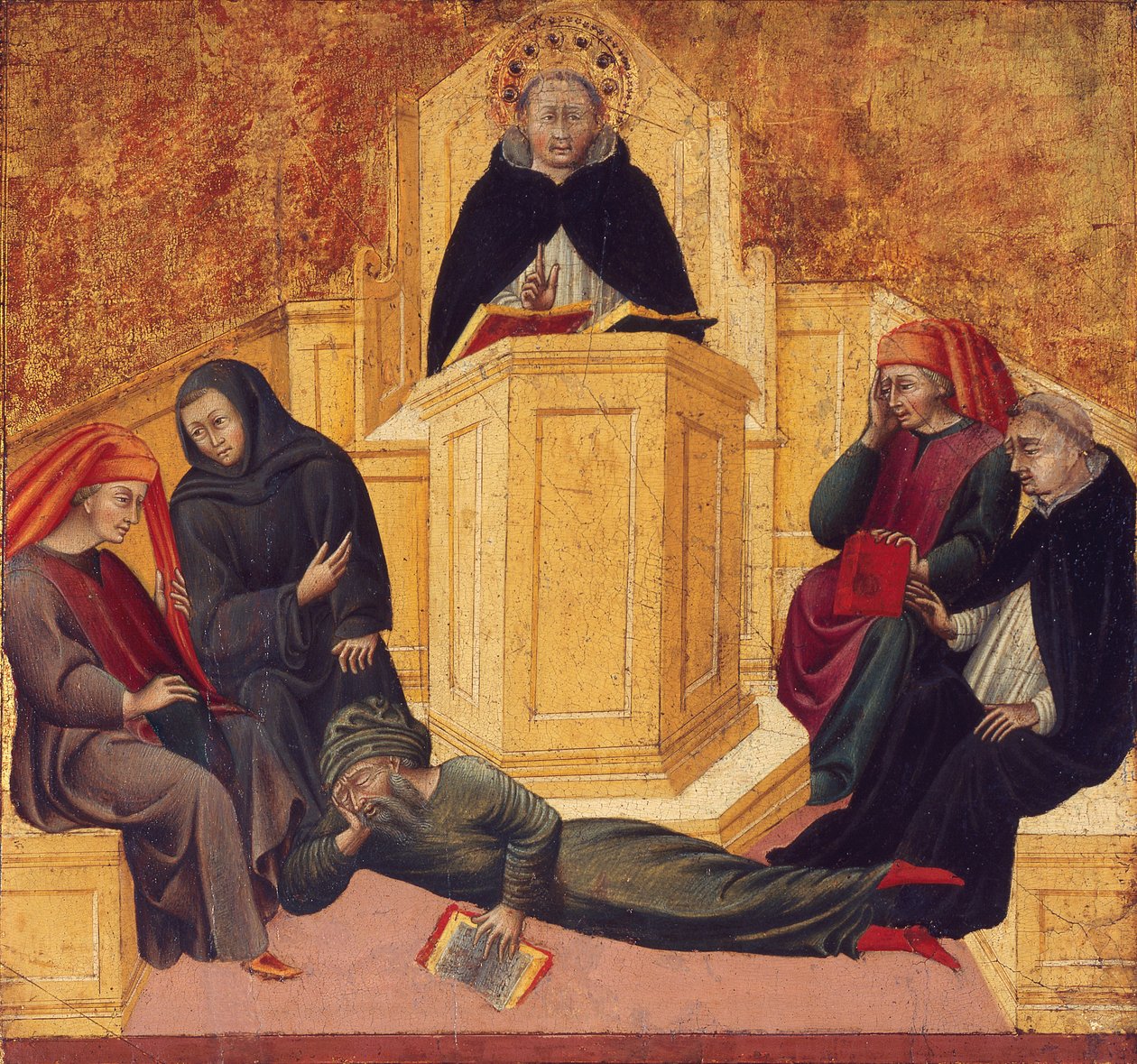 St. Thomas von Aquin verwirrt Averroës von Giovanni di Paolo