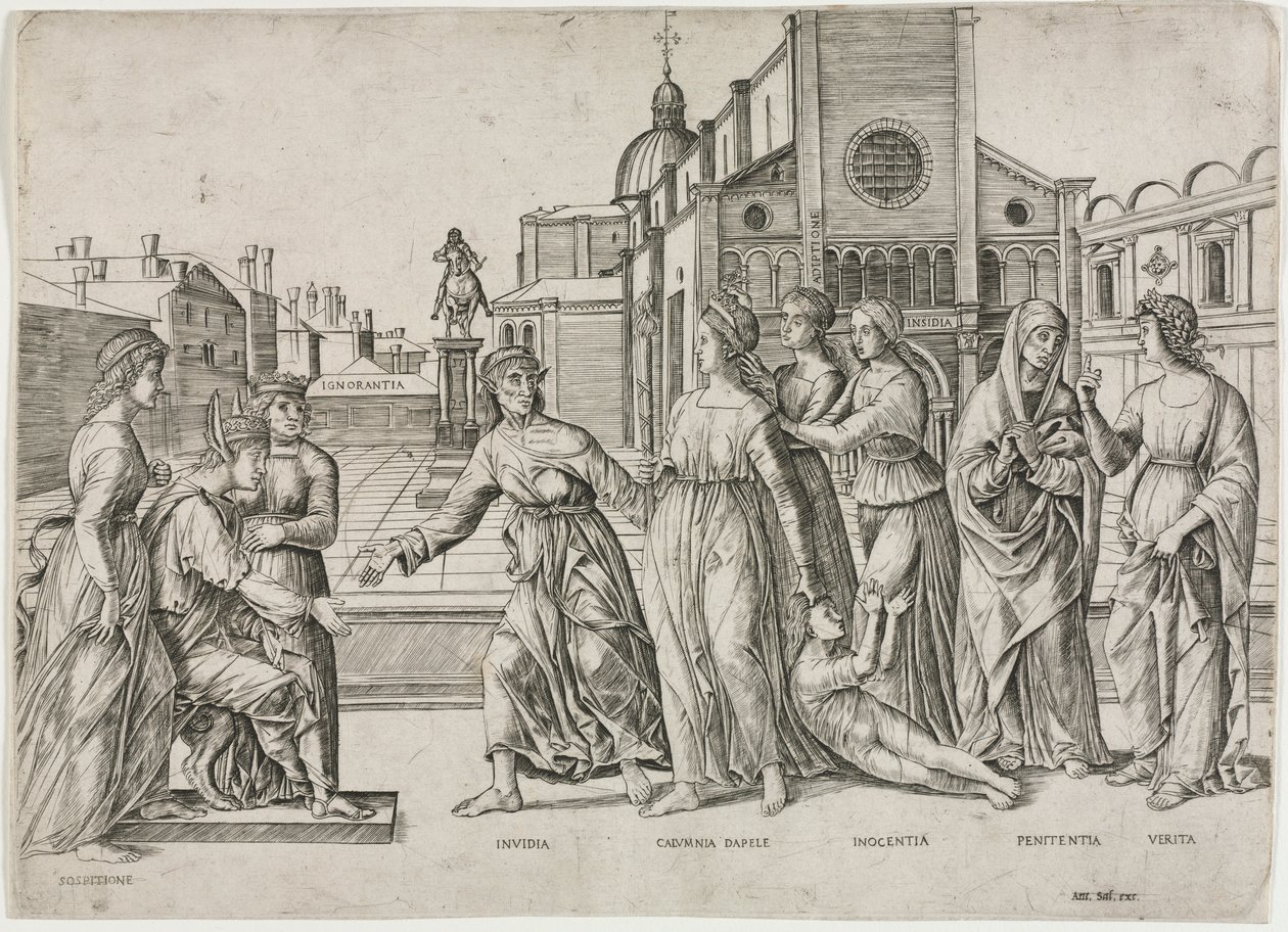Die Verleumdung des Apelles, ca. 1500-1506 von Girolamo Mocetto