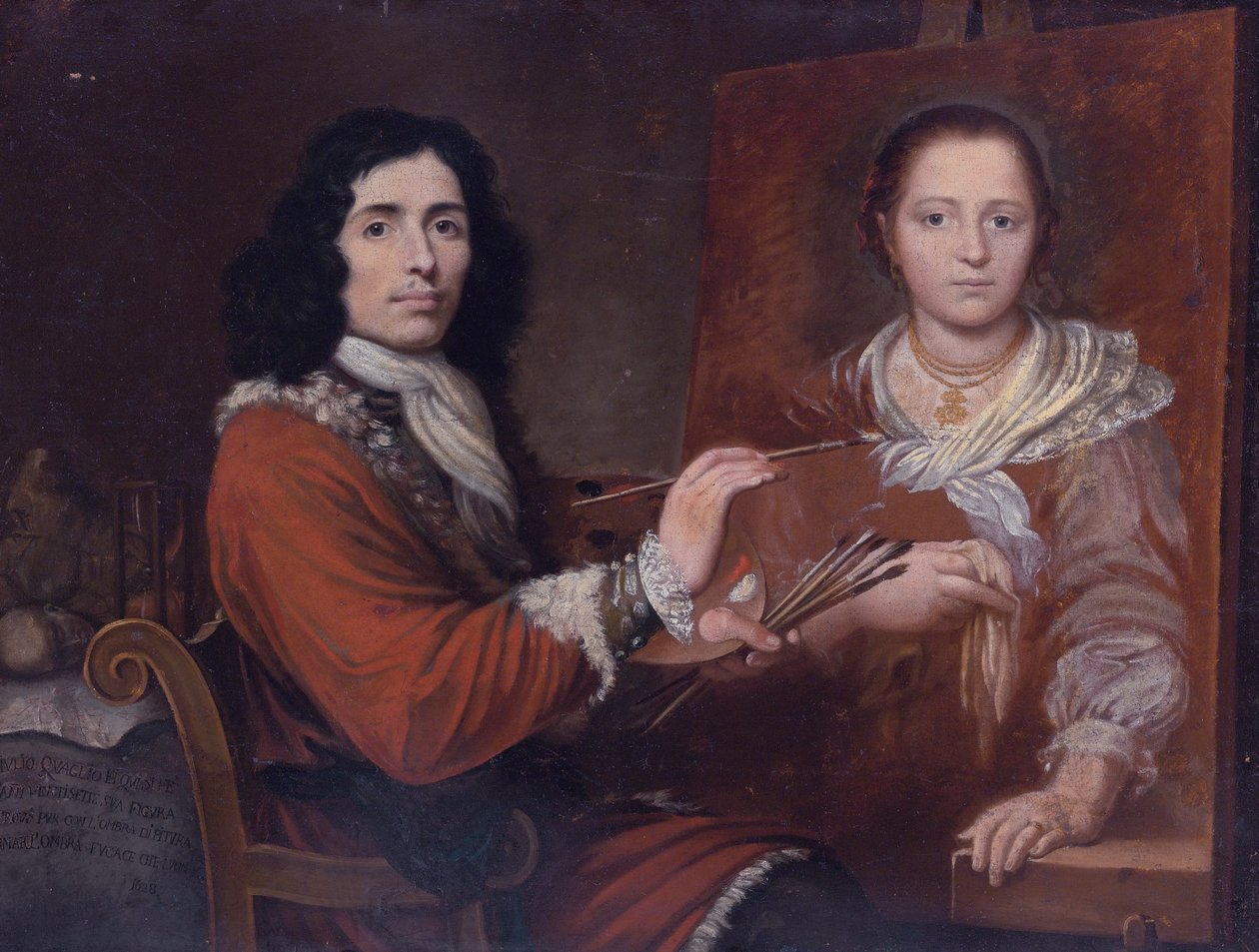 Selbstporträt des Künstlers, der seine Frau malt von Giulio Quaglio I