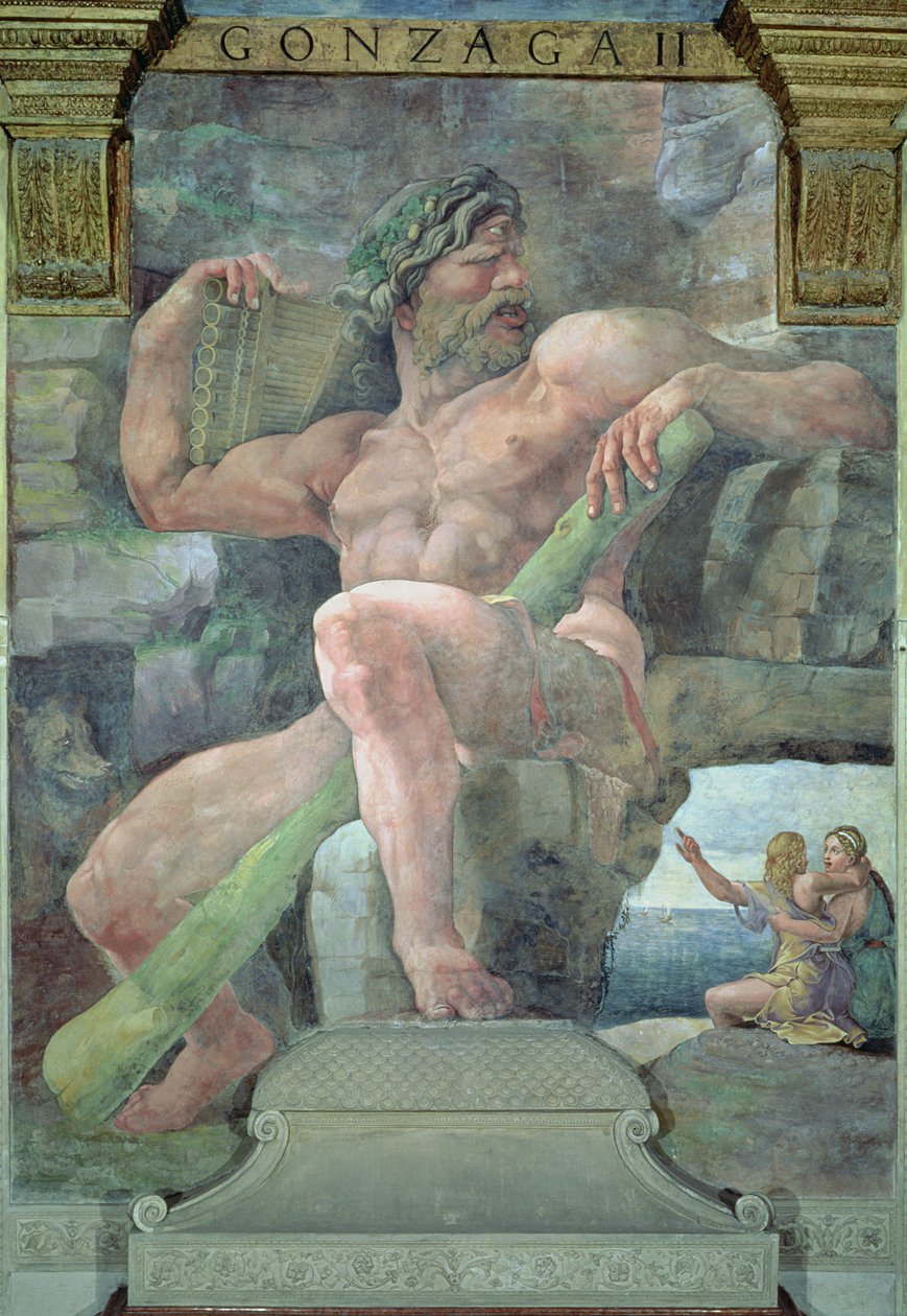 Der Riese Polyphem mit Galatea und dem Hirten Acis, aus der Sala di Amore e Psiche, 1528 von Giulio Romano