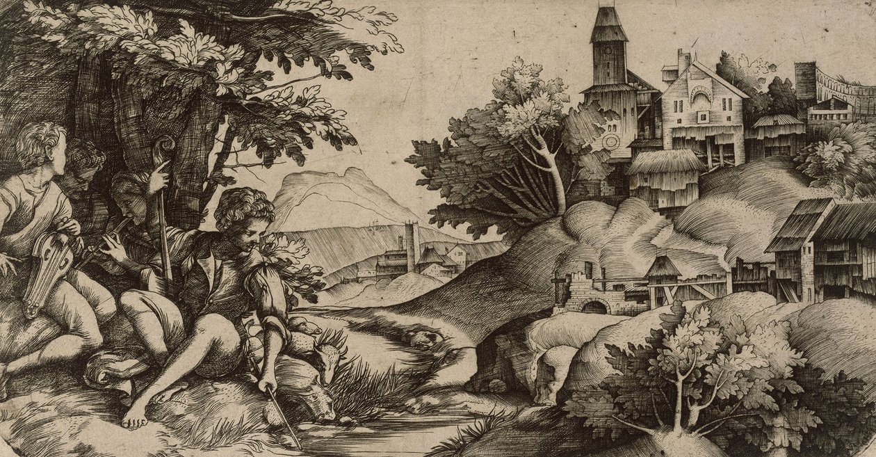 Konzert an einem Bach von Domenico Campagnola