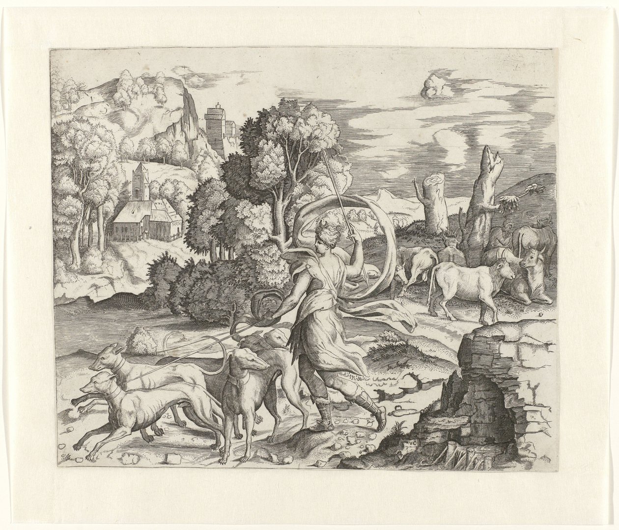 Diana auf der Jagd von Giulio Bonasone