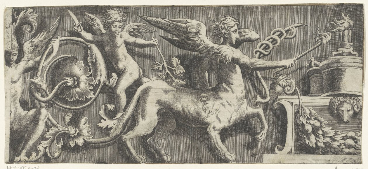 Fries mit Sphinx und Putto am Altar von Giulio Bonasone