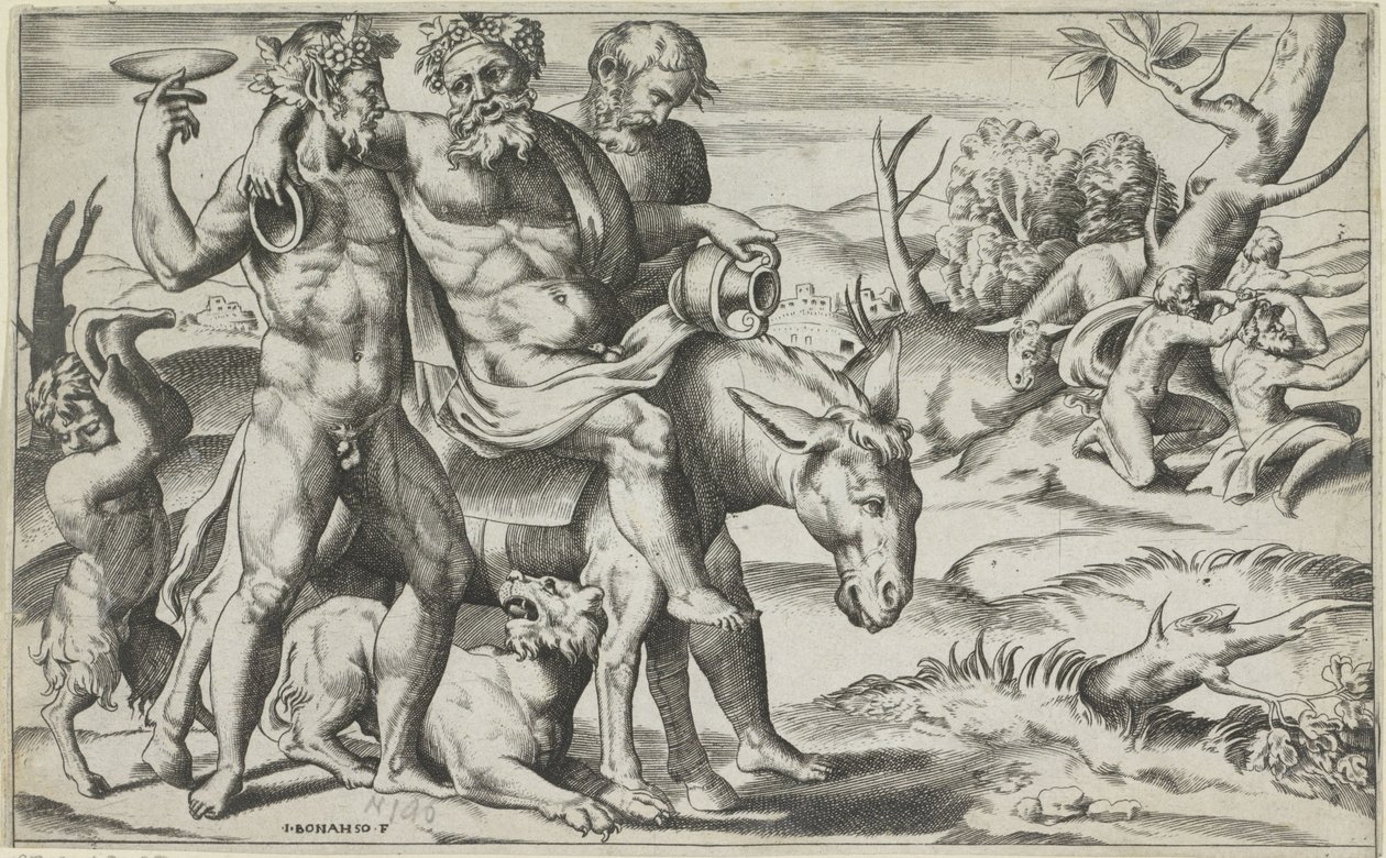 Silenus reitet auf einem Esel von Giulio Bonasone