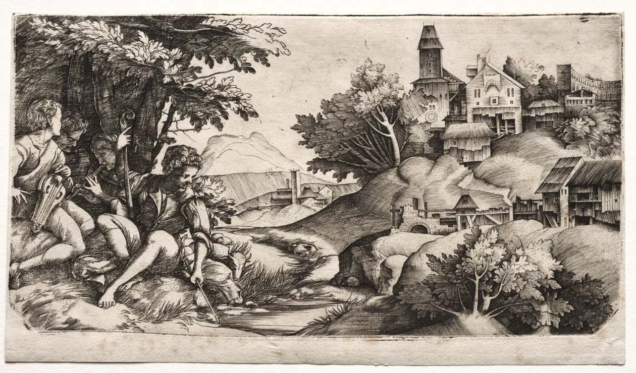Hirten in einer Landschaft, ca. 1517 von Giulio Campagnola