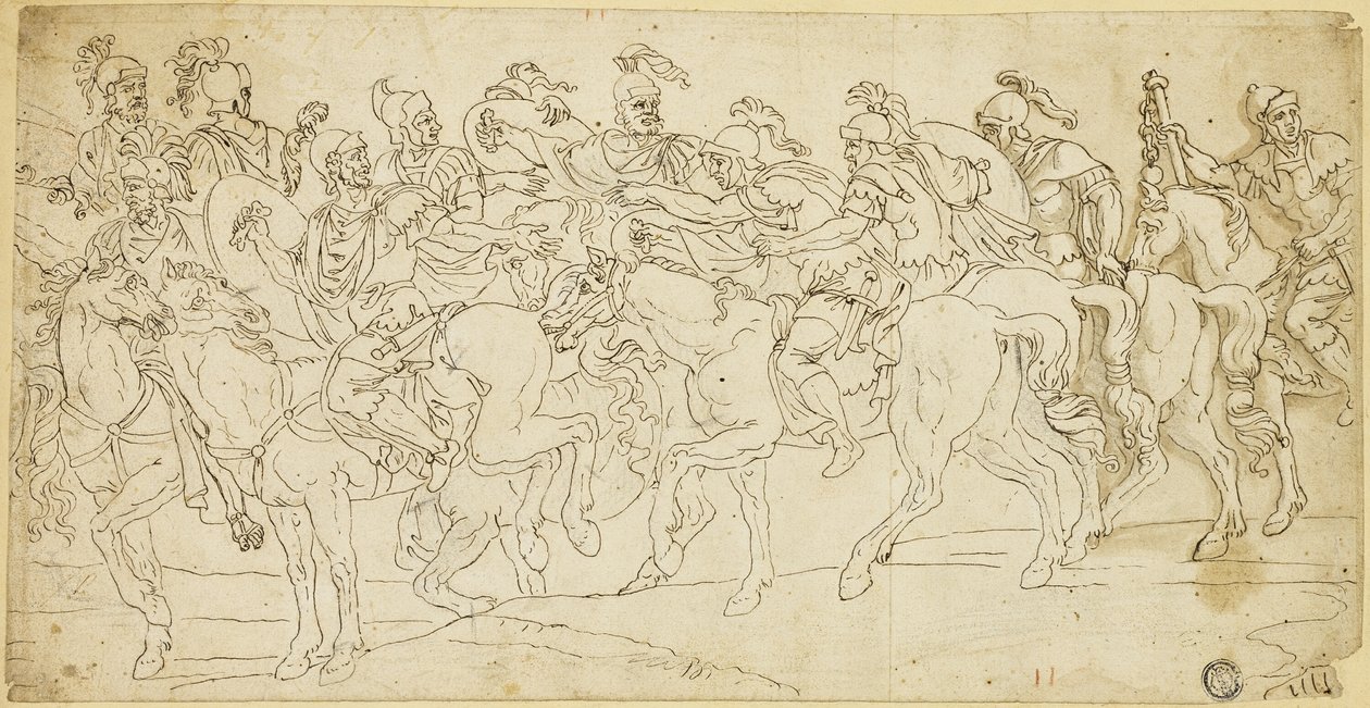 Römische Kavallerie auf dem Marsch von Giulio Romano