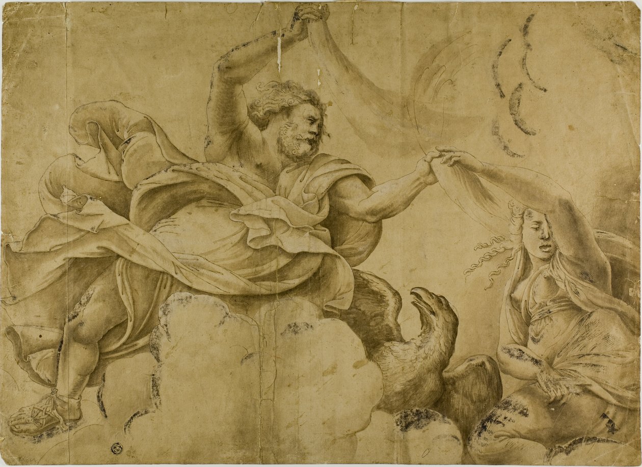 Studie für Jupiter, der Blitze schleudert von Giulio Romano