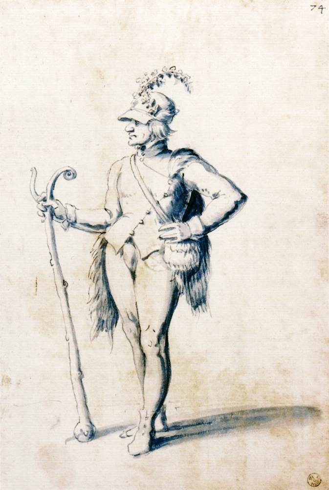 Kostümentwurf für eine männliche Figur mit Stab von Giuseppe Arcimboldo