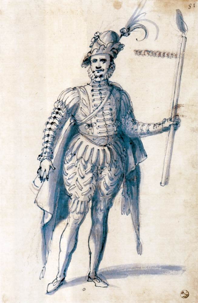 Kostümentwurf für eine männliche Figur mit Fackel von Giuseppe Arcimboldo