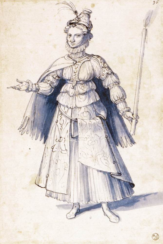Kostümentwurf für eine Frau mit Fackel von Giuseppe Arcimboldo