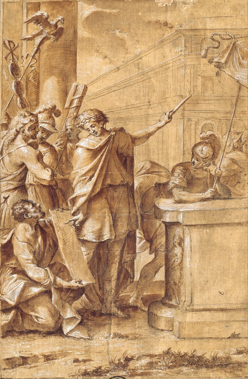 Konstantin der Große beauftragt den Bau der Basilika von S. Giovanni in Laterano von Giuseppe Belloni