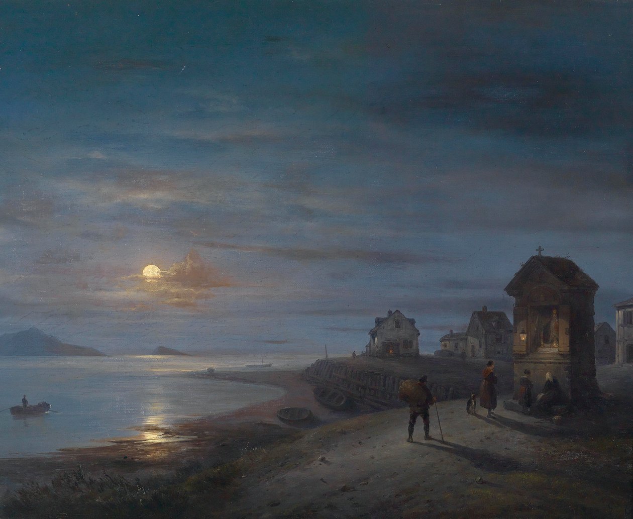 Küstenlandschaft bei aufgehendem Mond 1840 von Giuseppe Canella