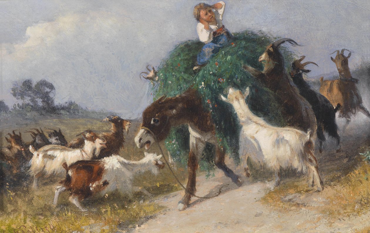 Ziegen erobern einen Heuwagen von Giuseppe Palizzi