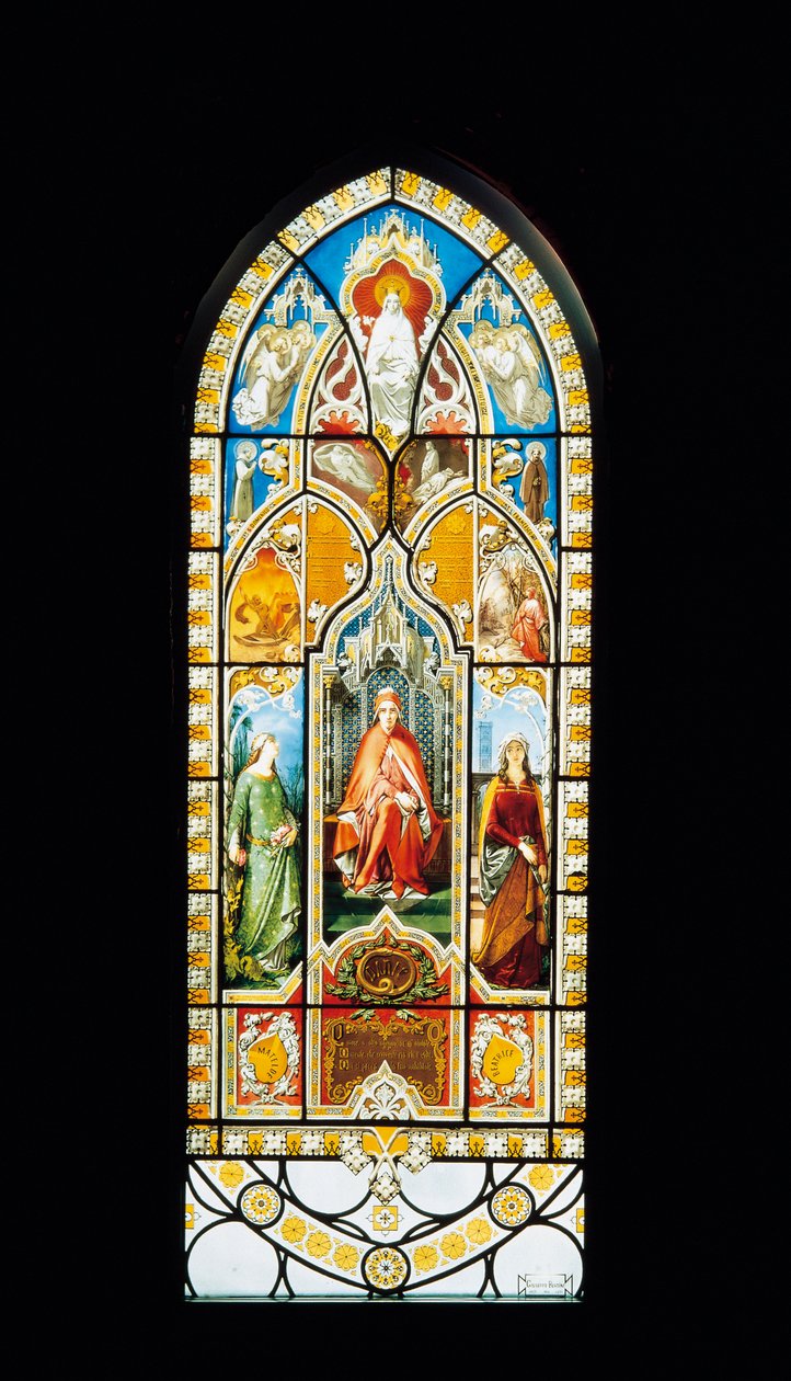 Buntglasfenster mit Triumph von Dante von Giuseppe Bertini