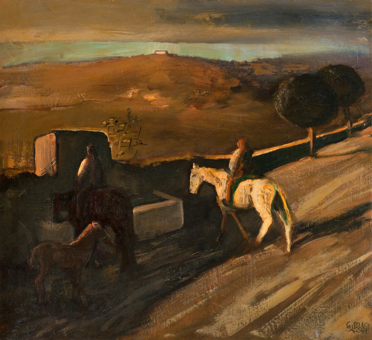 Weißes Pferd an der Tränke von Giuseppe Biasi