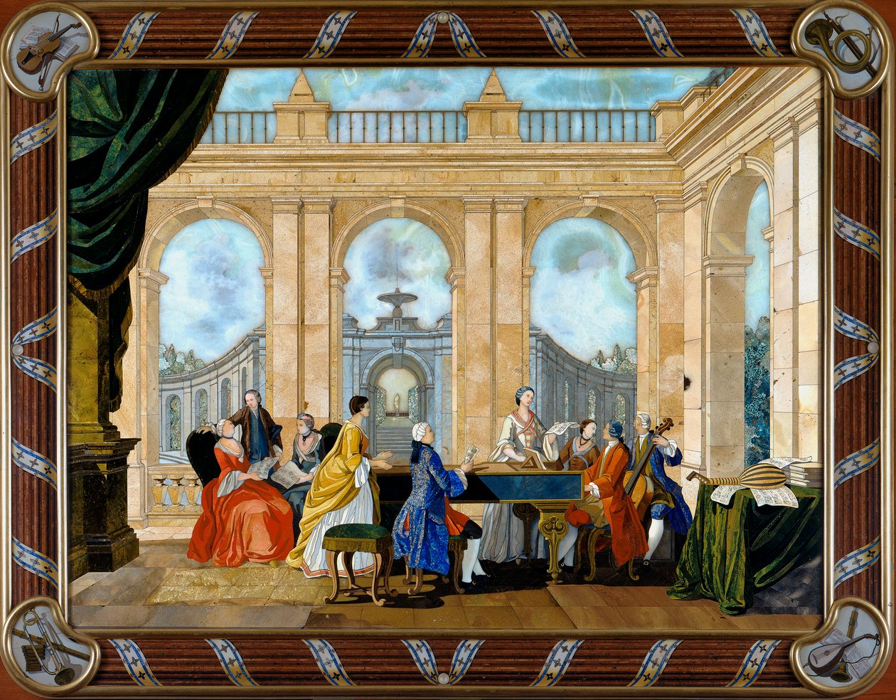Tafel mit Pietre Dure Intarsien, Musik darstellend von Giuseppe Zocchi