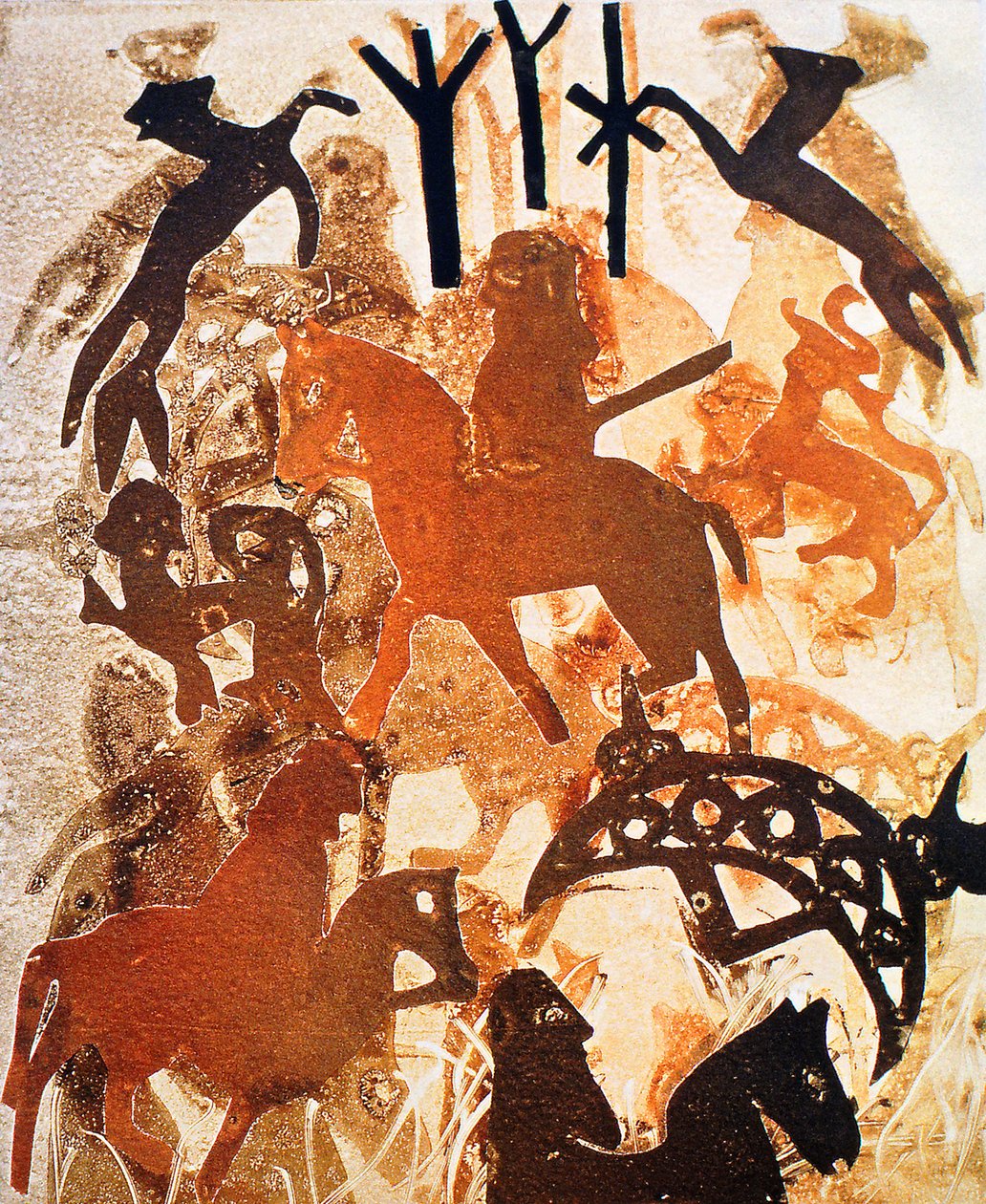 Symbole und Runen, 2000 (Monotypie) von Gloria Wallington