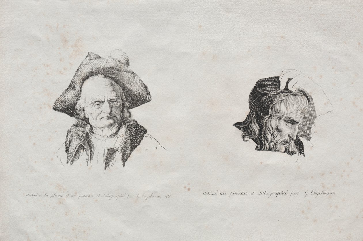 Sammlung lithografischer Versuche: Zwei Köpfe von Godefroy Engelmann