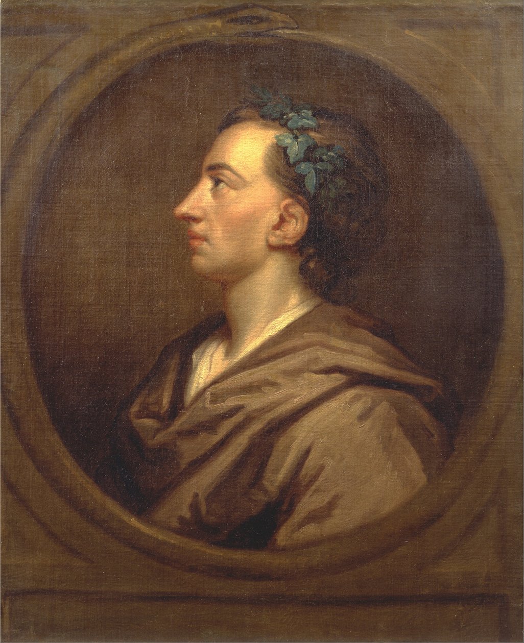 Alexander Pope Profil, mit Efeu gekrönt von Godfrey Kneller