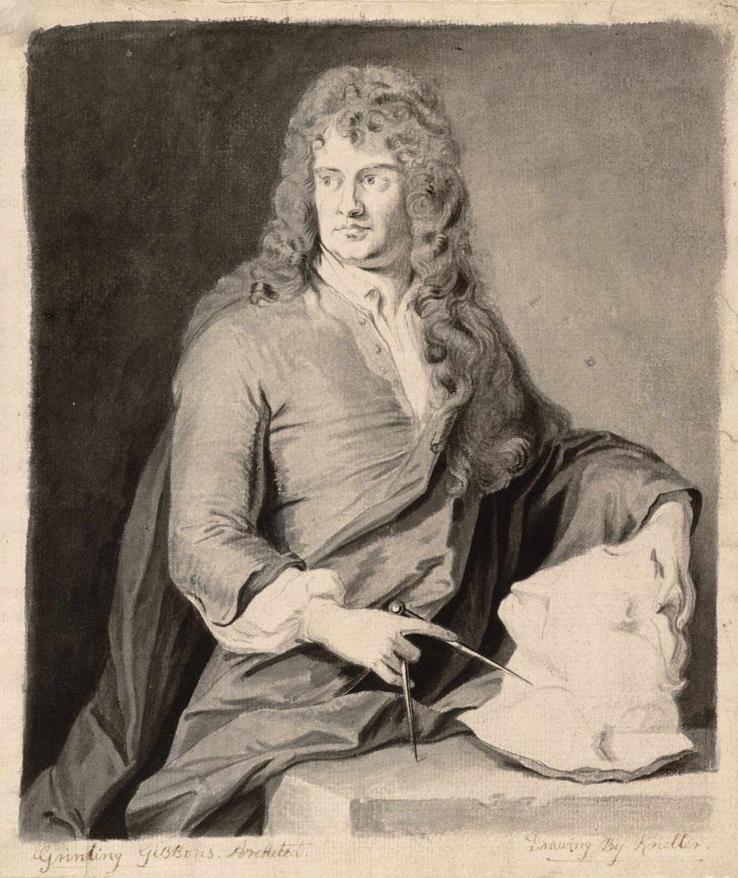 Porträt von Grinling Gibbons (1648-1721) von Godfrey Kneller