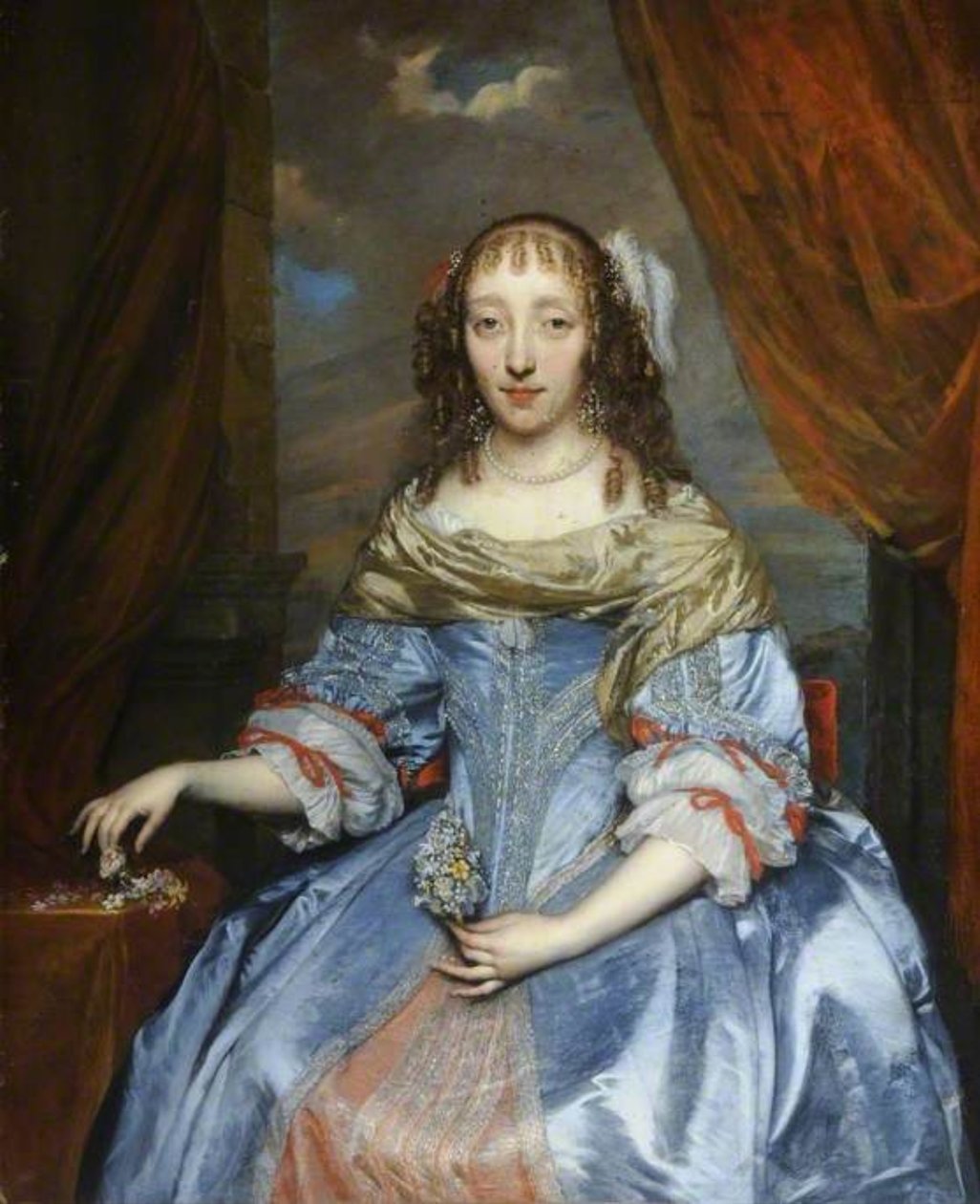 Dame in einem blauen Satinkleid von Gonzales Coques