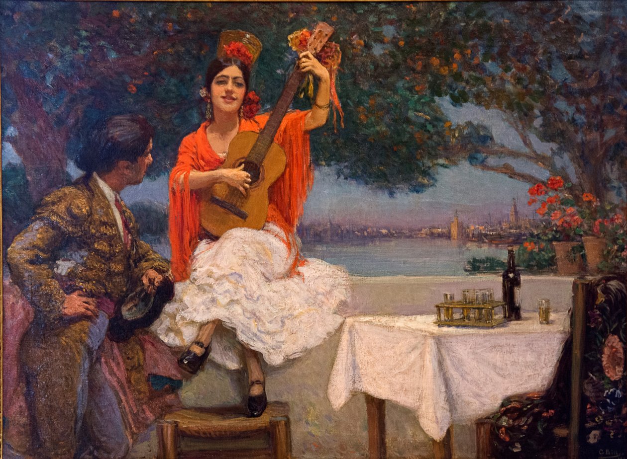 Gitana und Torero mit dem Guadalquivir im Hintergrund von Gonzalo Bilbao