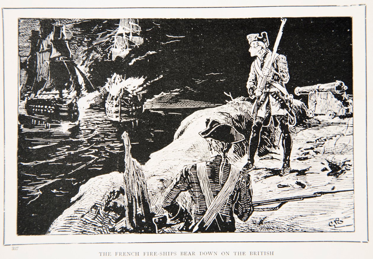 Die französischen Brandschiffe greifen die Briten an, eine Illustration aus 