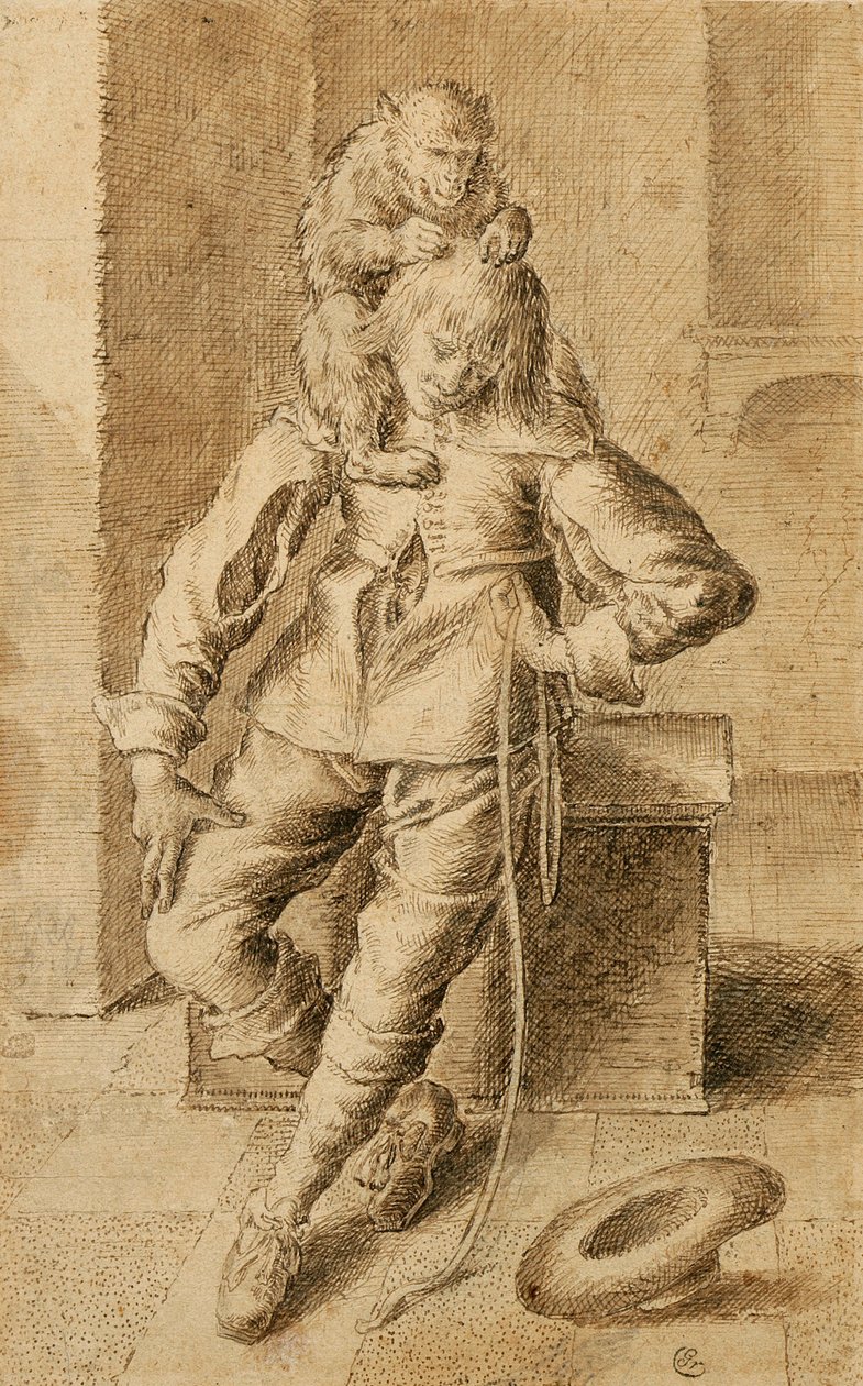 Ein Kavalier mit einem Affen von Gottfried Libalt