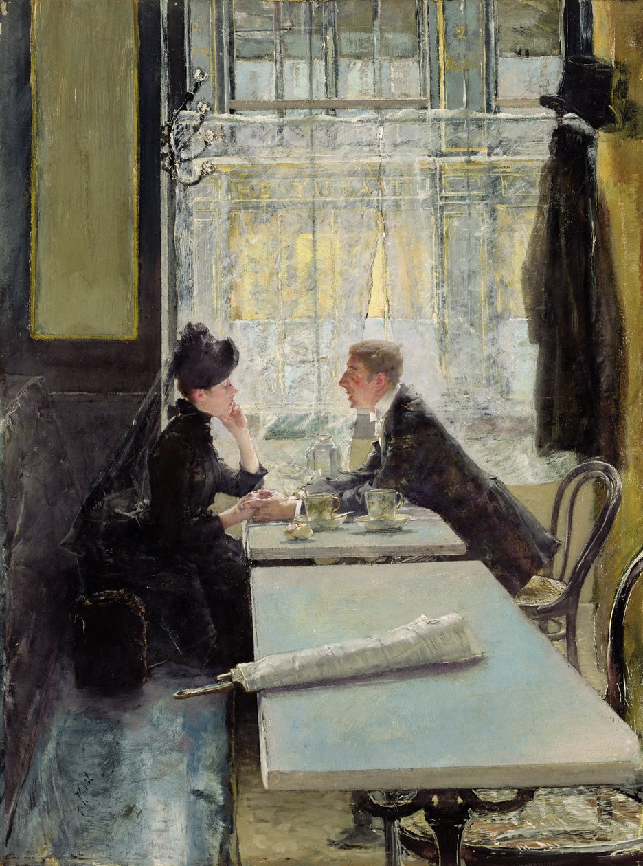 Liebende in einem Café (Panel) von Gotthardt Johann Kuehl