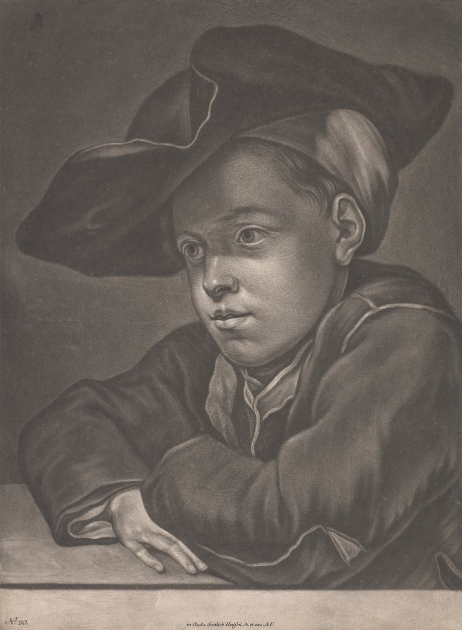 Junge, der an einem Tisch sitzt von Gottlieb Heiss