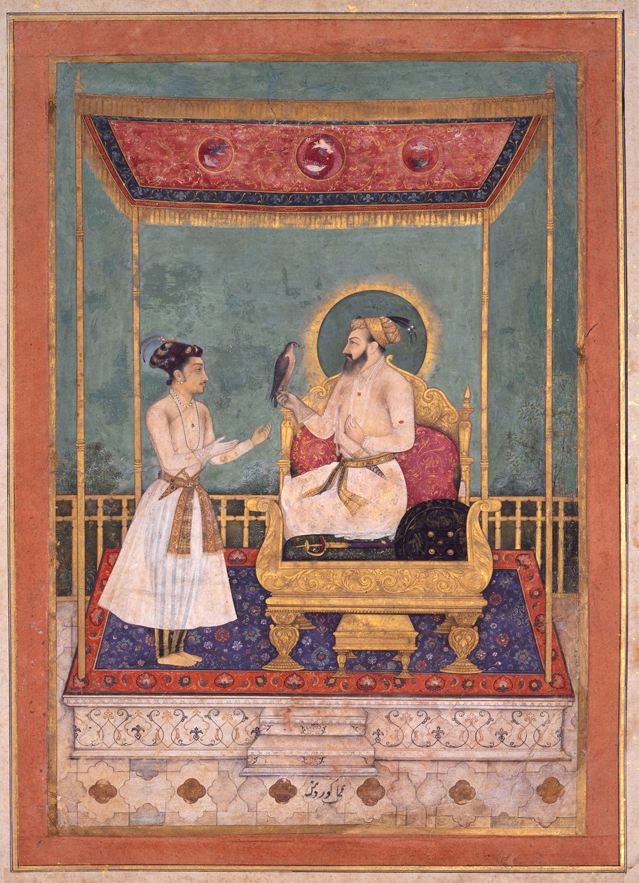 Shah Jahan auf dem Thron mit seinem Sohn Dara Shikoh von Govardhan