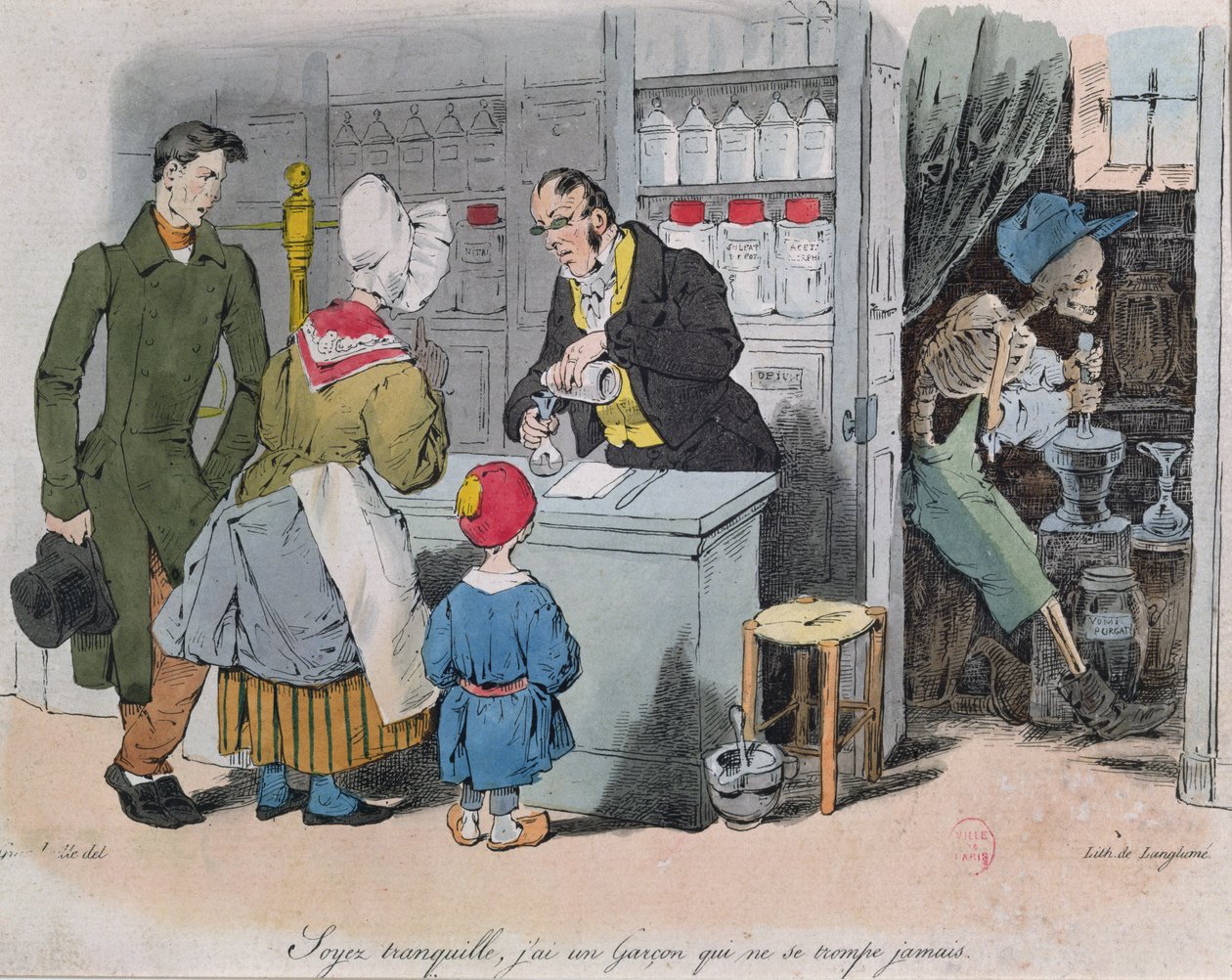 Der Apotheker und sein Assistent, graviert von Langlume, ca. 1840 von Grandville