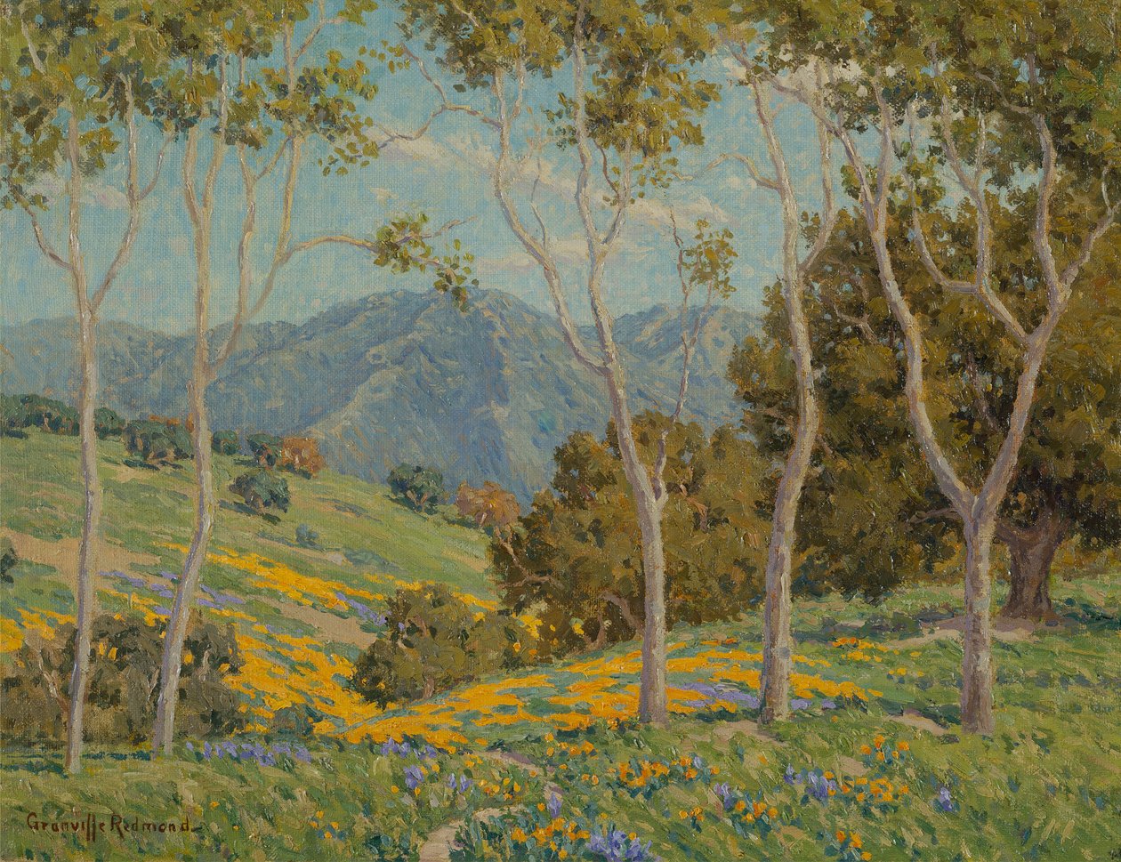 Mohnblumen und Eukalyptus von Granville Redmond
