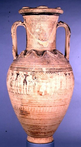 Attische späte geometrische IIb-Amphora mit einer Begräbnisszene, ca. 720-700 v. Chr. von Greek