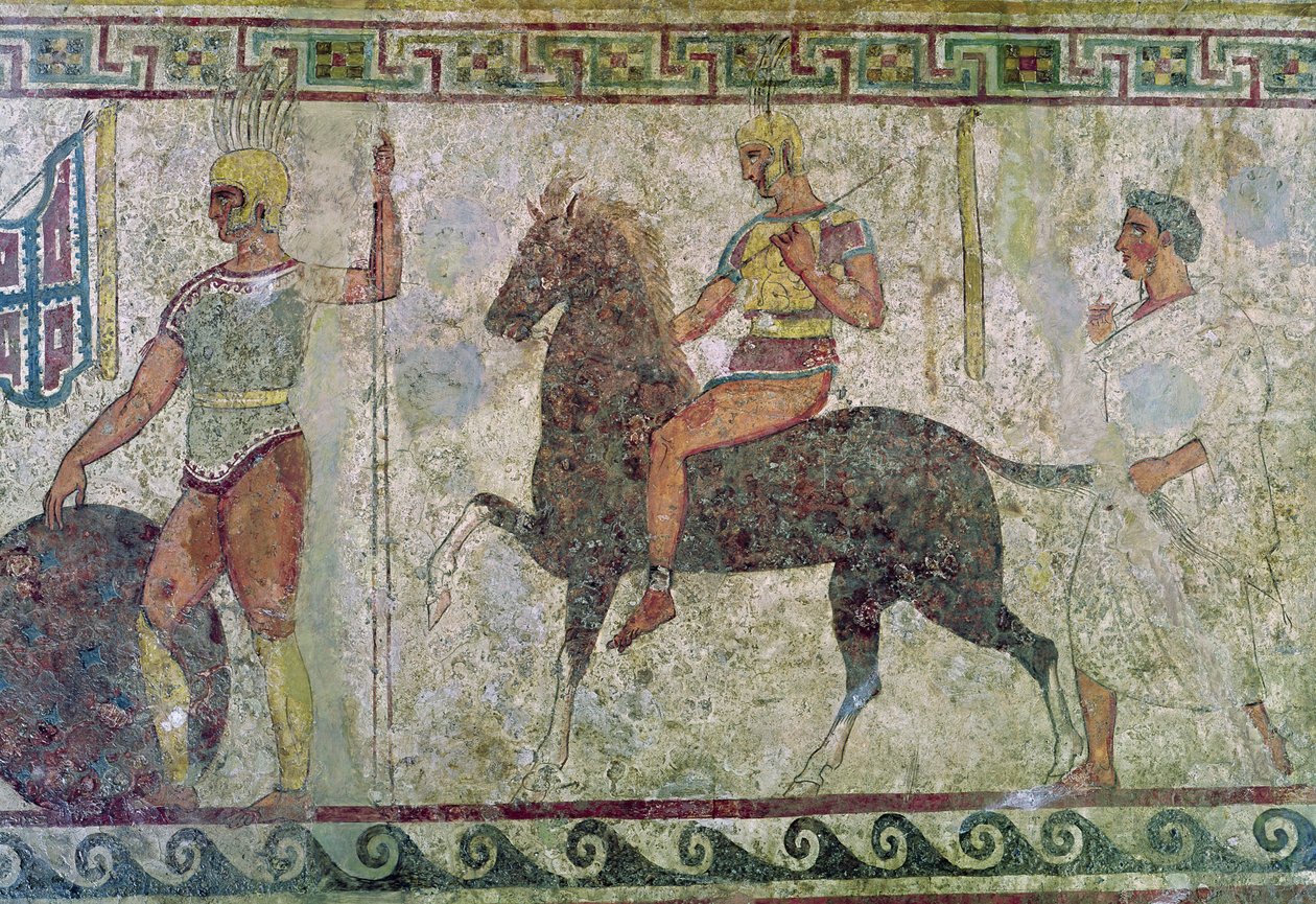 Kavallerist und ein Fußsoldat, Grabmalerei aus Paestum von Greek