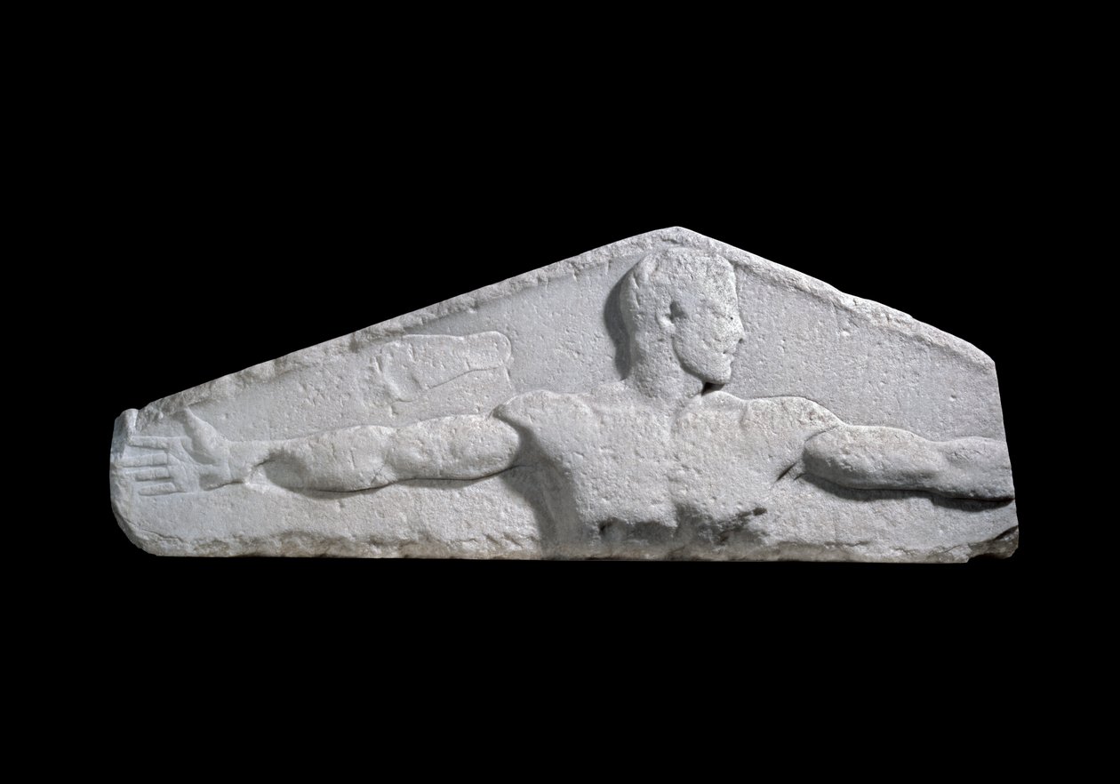 Metrologisches Relief mit einer Standardlänge von einer Faden (ausgestreckte Arme eines Jugendlichen) und einem Fuß, 460-450 v. Chr. (Marmor) von Greek