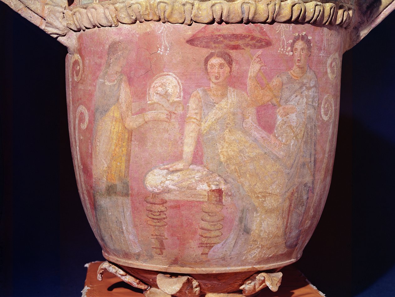 Topf mit einer Szene von badenden Frauen (Terrakotta) von Greek
