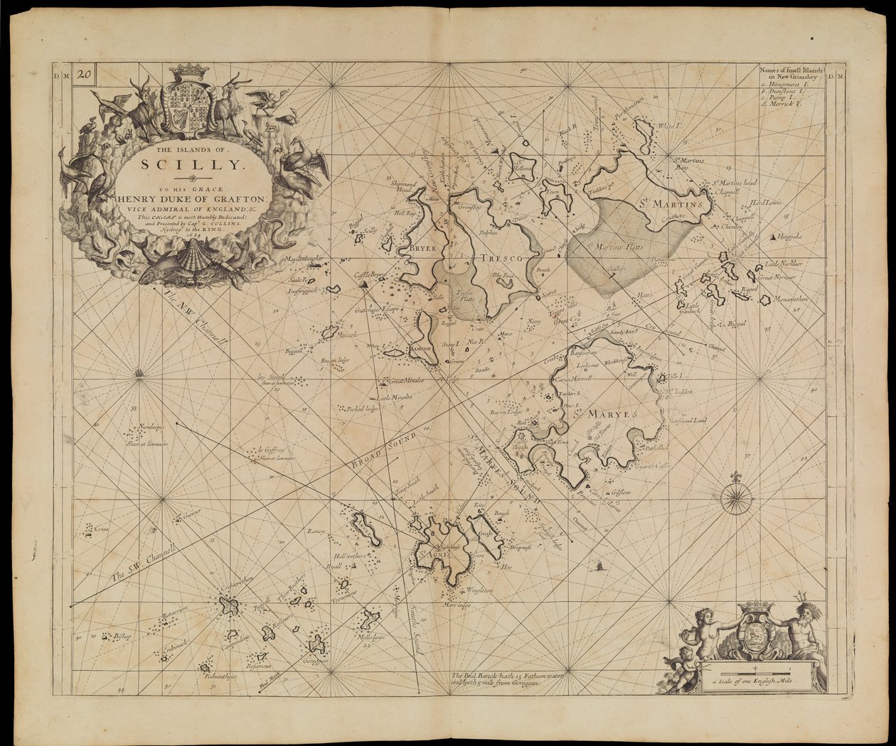 Karte der Scilly-Inseln, ca. 1693 von Greenvile Collins