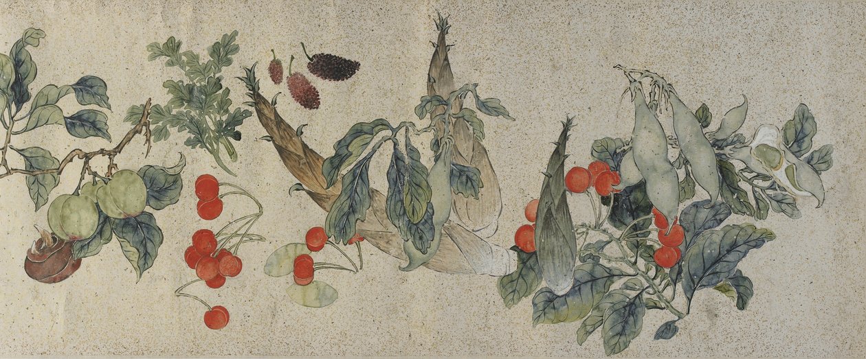 Gemüse und Früchte, Qing-Dynastie, 1828 von Gu Luo