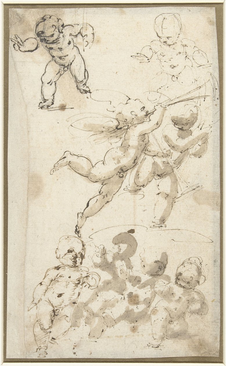 Putti und ein schwebender Engel von Guglielmo Caccia
