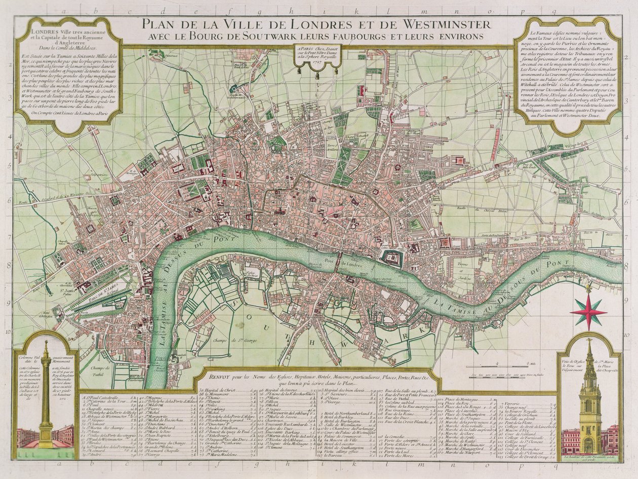 Plan der Städte London und Westminster, 1727 von Guillaume Danet