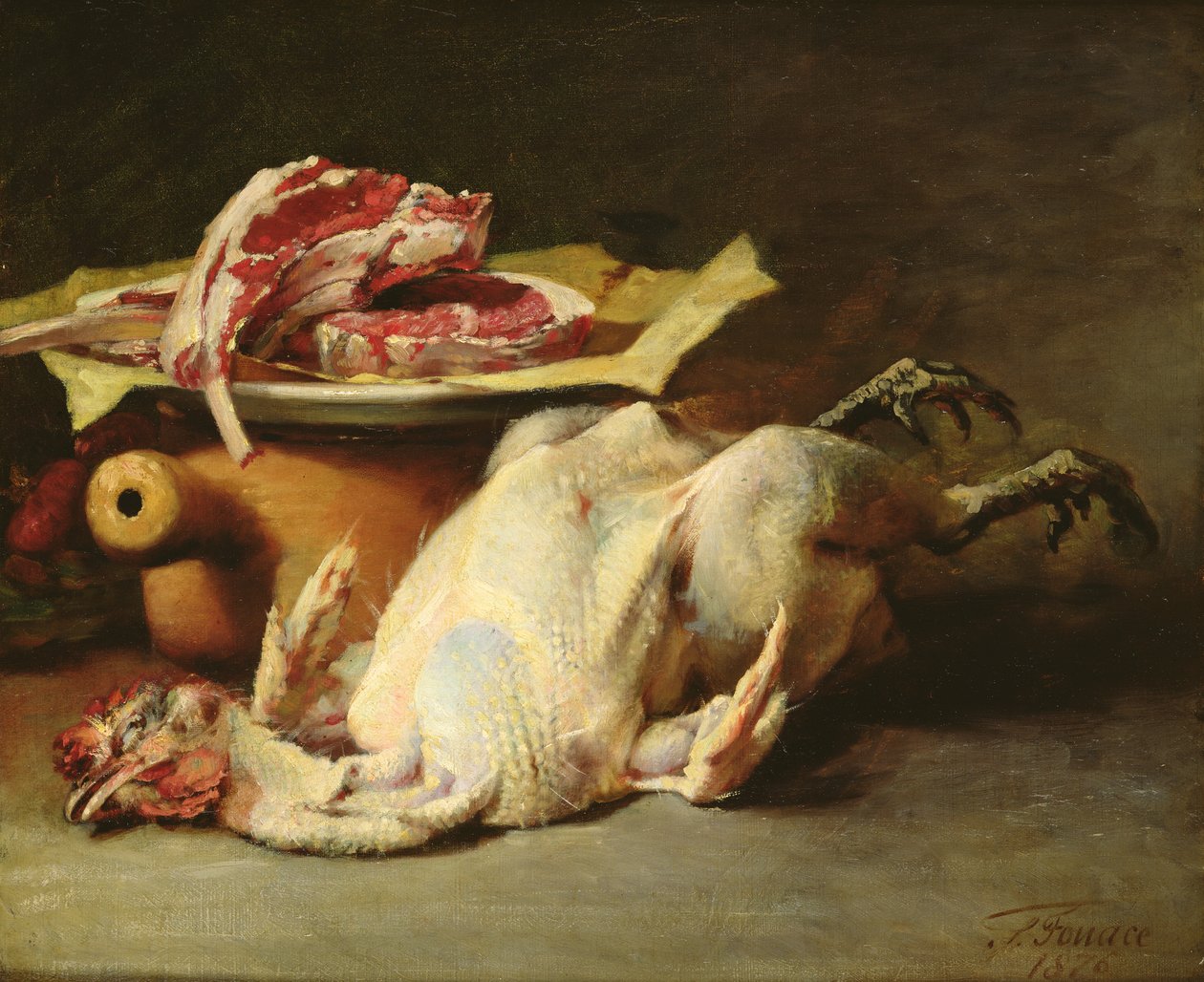 Stillleben mit Huhn und Koteletts, 1876 von Guillaume Romain Fouace