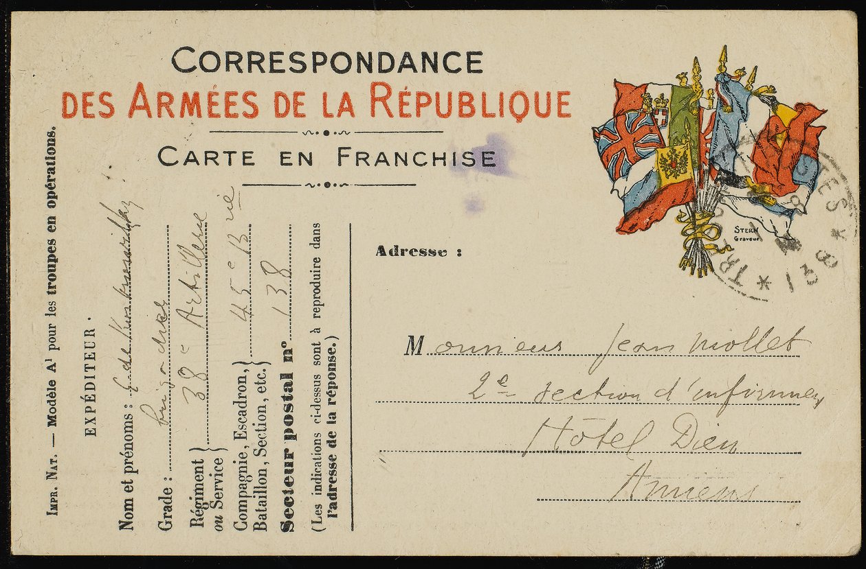 Postkarte an Jean Mollet von Guillaume Apollinaire