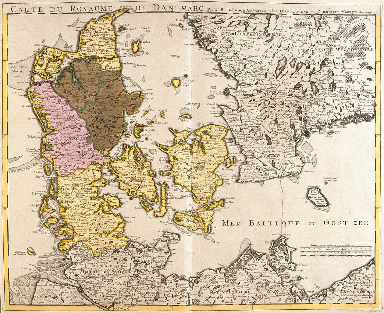 Karte des Königreichs Dänemark (Radierung) von Guillaume Delisle