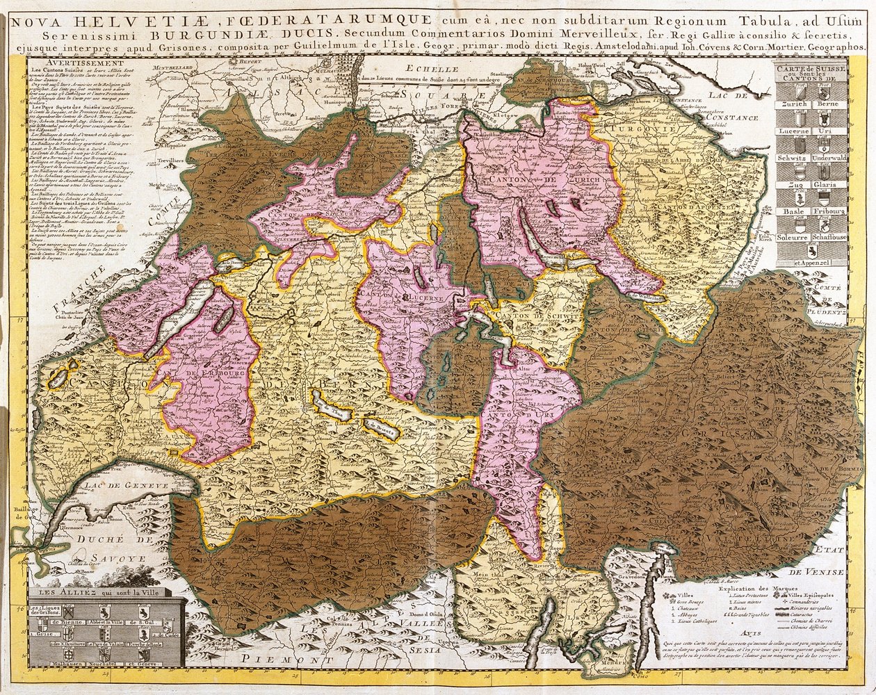 Karte der Schweizerischen Eidgenossenschaft (Radierung) von Guillaume Delisle