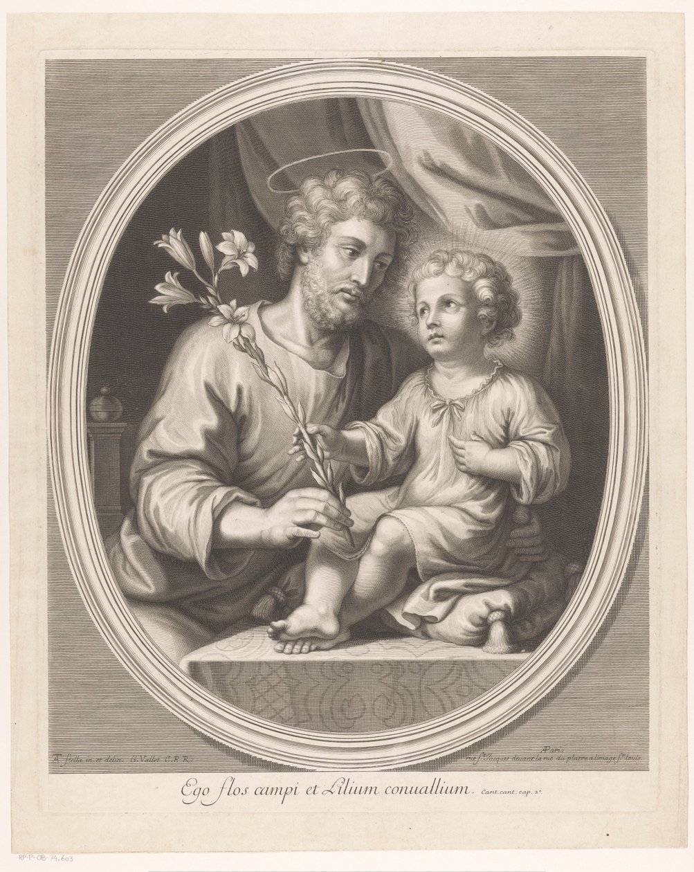 Christuskind überreicht dem heiligen Josef eine Lilie von Guillaume Vallet