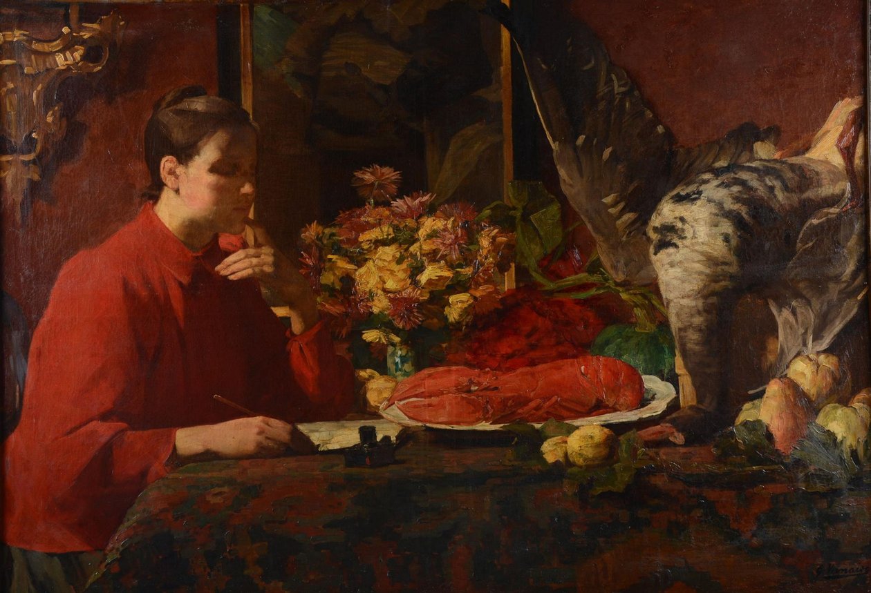 Dame mit einem Hummer von Gustaaf Vanaise