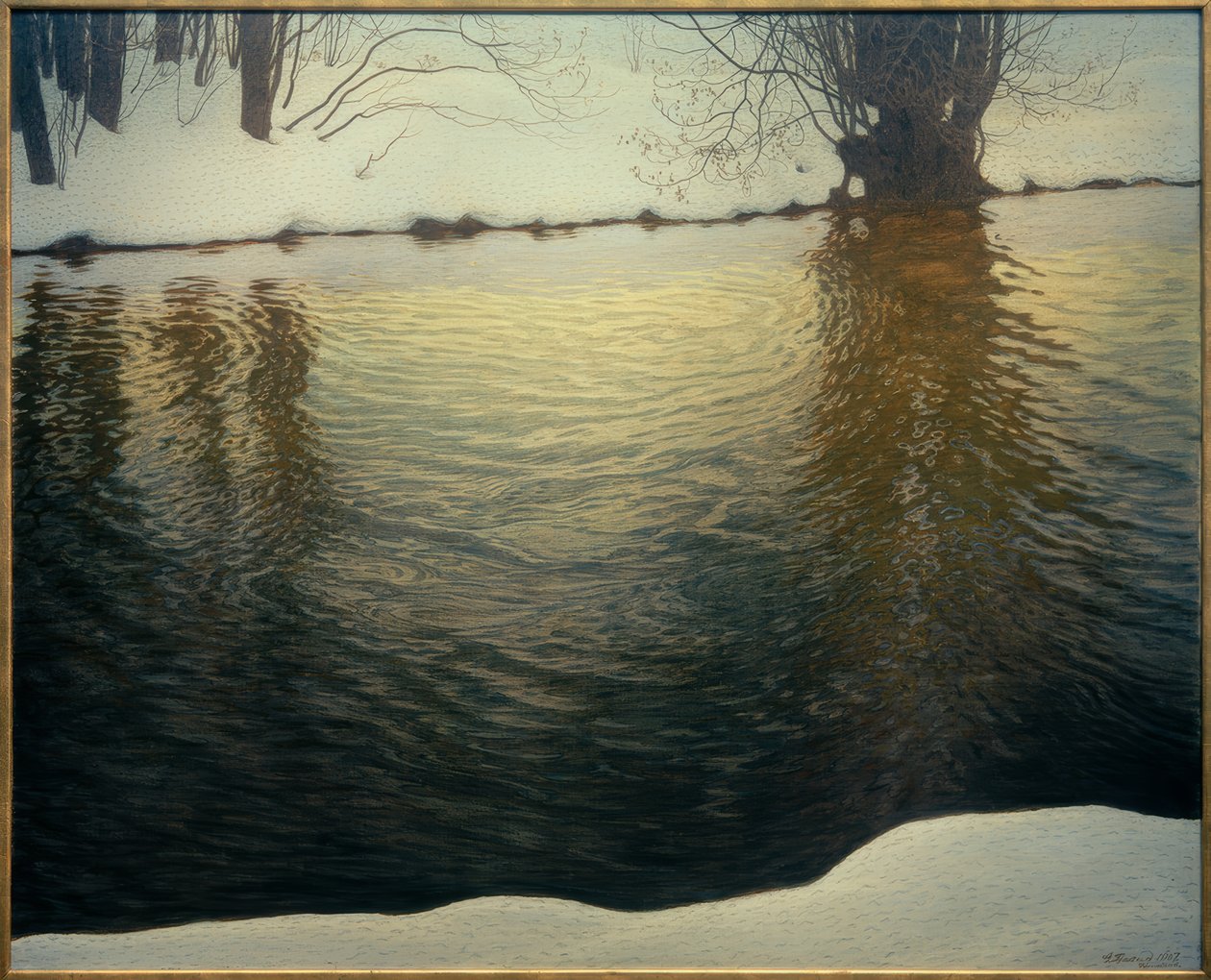Winterabend am Flussufer von Gustaf Edolf Fjaestad