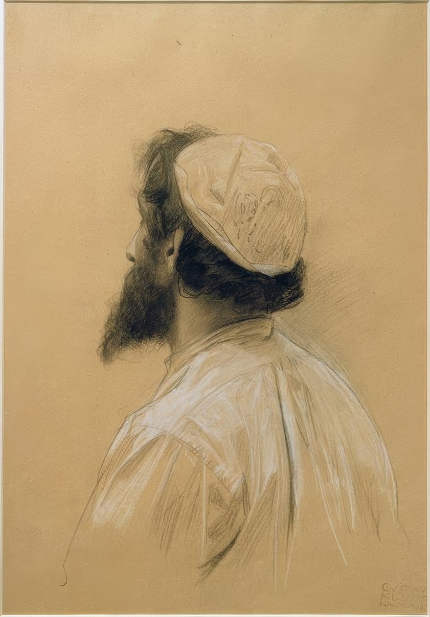 Bärtiger jüngerer Mann mit Kappe im verlorenen Profil von Gustav Klimt