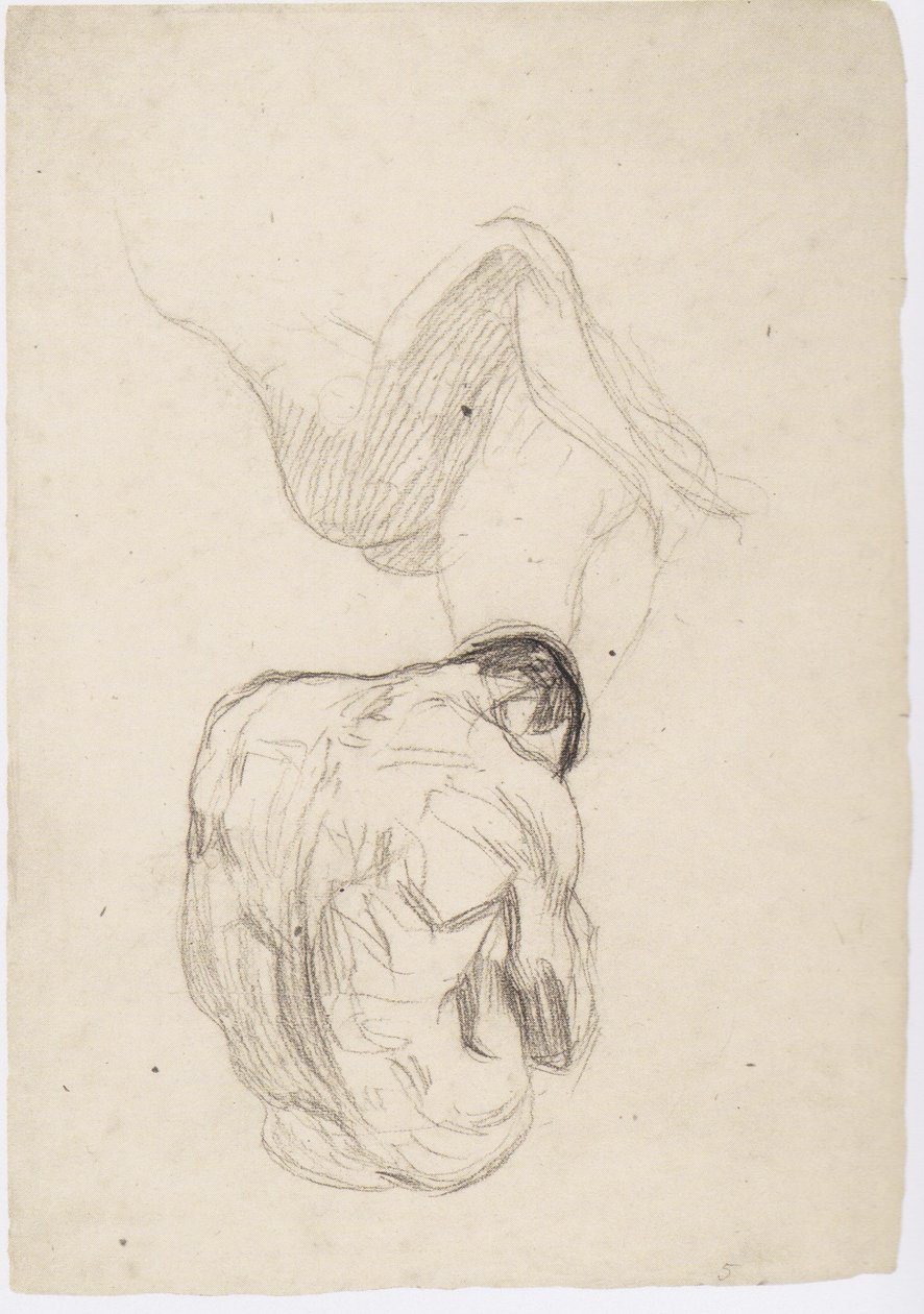 Detailstudie eines sich umarmenden Paares, sitzender männlicher Rückenakt von Gustav Klimt